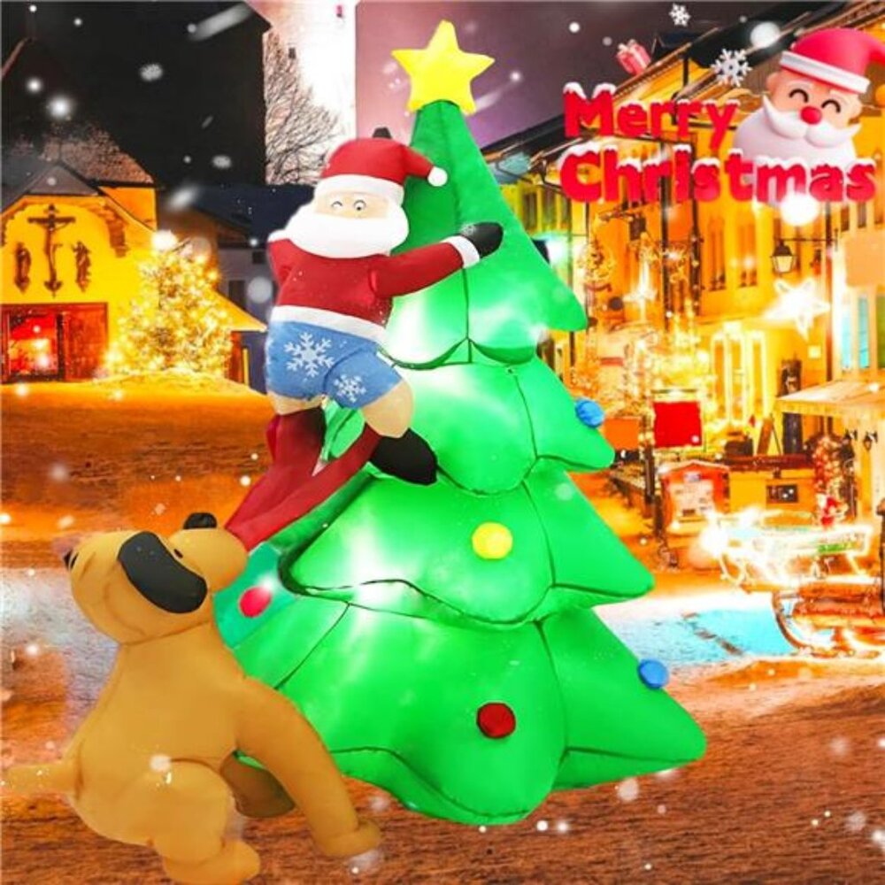 6FT Christmas Inflatables Tree Outdoor Decoration with LED Lights, Santa Claus